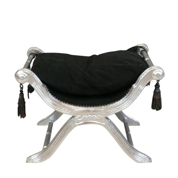 Banquette baroque de style Dagobert noire et argent 1 Banquette baroque de style Dagobert noire et argent - Sièges rococo -