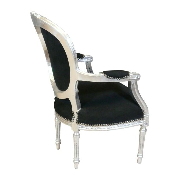 Fauteuil Louis XVI en velours noir et bois argenté 2 Fauteuil noir style Louis XVI