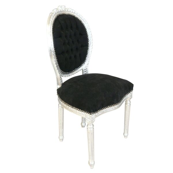 Chaise Louis XVI noire style baroque 3 Chaise Louis XVI en velours noir style baroque