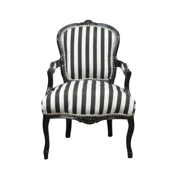 Fauteuil Louis XV avec des rayures noires et blanches